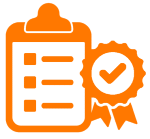 compliance clipboard and rosette orange icon